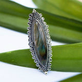 Labradorite-Look Marquise Lace Bezel Ring