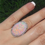 Large Oval Opal-Look Pave Halo Ring