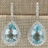 Aqua Pear CZ Halo Pave Drop Earrings