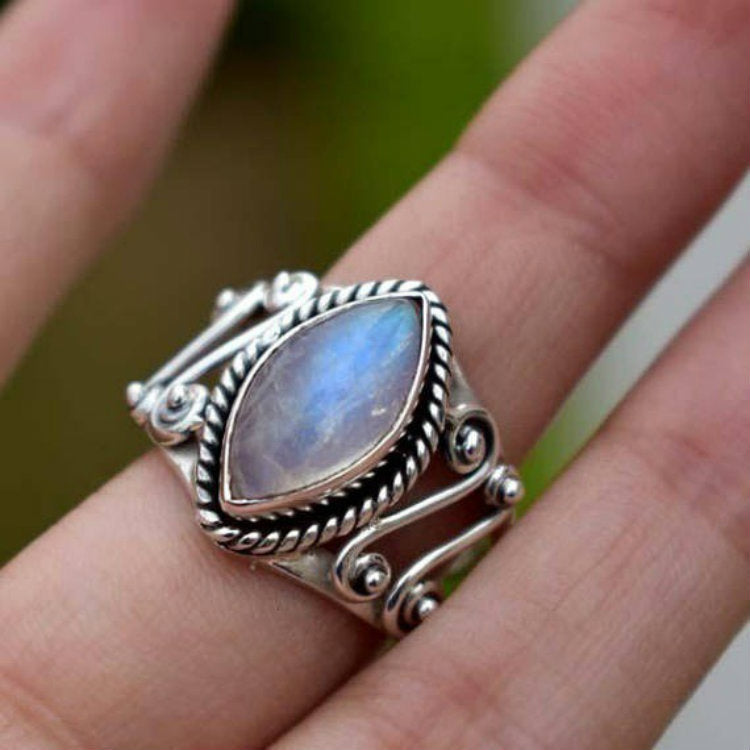 Moonstone-Look Marquise Filigree Scroll Ring