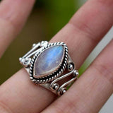 Moonstone-Look Marquise Filigree Scroll Ring