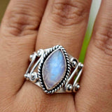 Moonstone-Look Marquise Filigree Scroll Ring