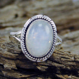 Moonstone-Look Oval Rope Bezel Ring
