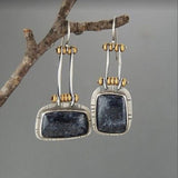 Black Square Stone Bead Drop Earrings