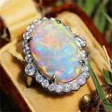 Opal-Look Oval CZ Halo Cocktail Ring