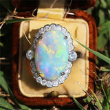 Opal-Look Oval CZ Halo Cocktail Ring