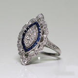 Art Deco Sapphire-Blue Marquise Halo Ring