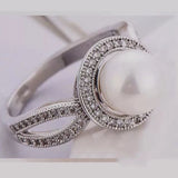Pearl-Look Pave Swirl Halo Ring