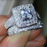 Princess-Cut CZ Halo Double Pave Ring