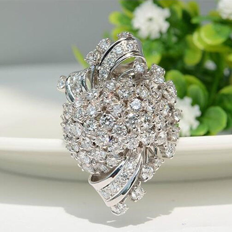 Pave CZ Cluster Floral Spray Cocktail Ring