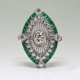 Art Deco Navette Emerald-Look Ring