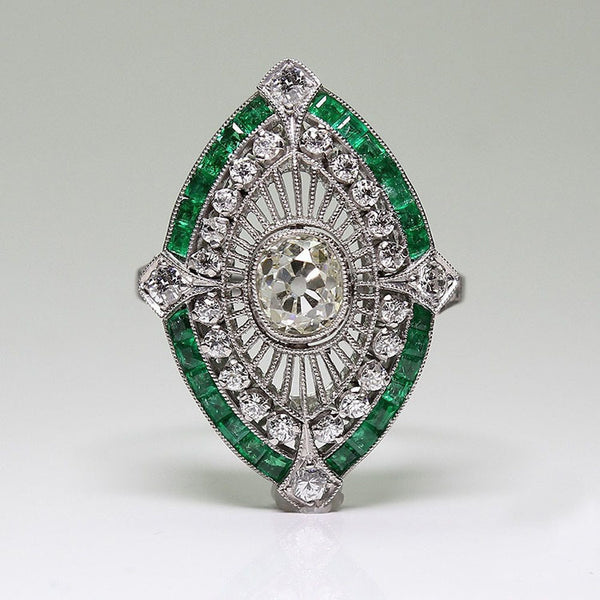 Art Deco Navette Emerald-Look Ring