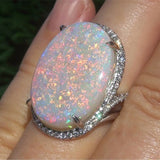 Large Oval Opal-Look Pave Halo Ring