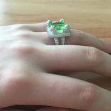 Mint-Green Cushion CZ Pave Cathedral Ring
