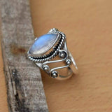Moonstone-Look Marquise Filigree Scroll Ring