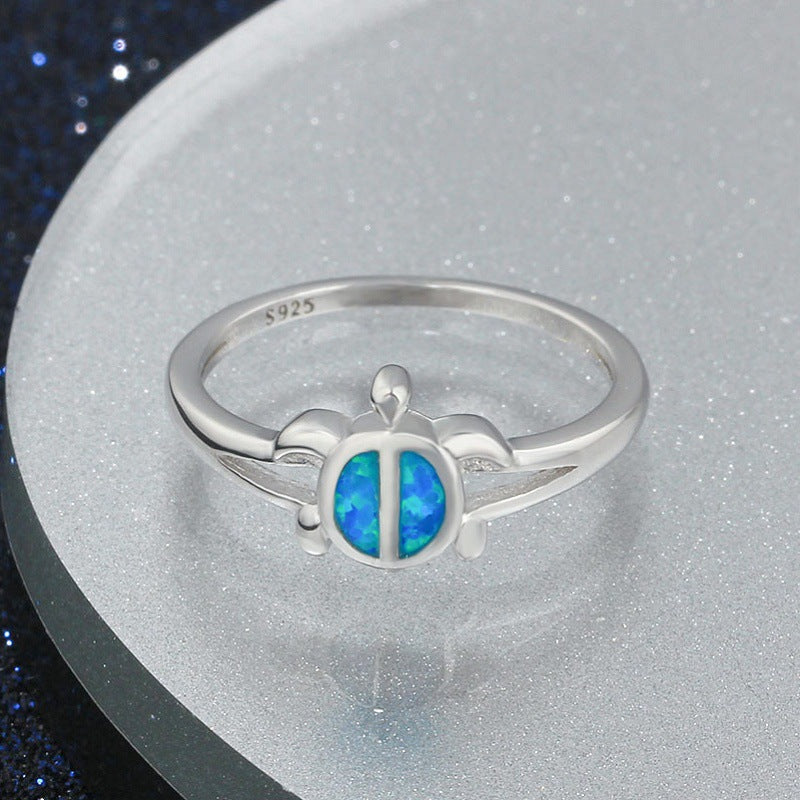 Blue Opal-Look Turtle Ring