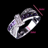 Purple Baguette CZ Crossover Bow Ring