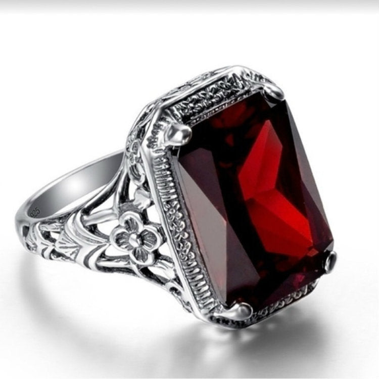 Garnet-Red Emerald-Cut Filigree Ring