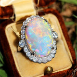 Opal-Look Oval CZ Halo Cocktail Ring