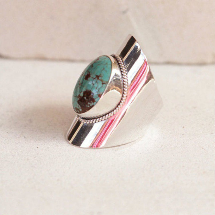 Turquoise-Look Oval Saddle Shield Ring