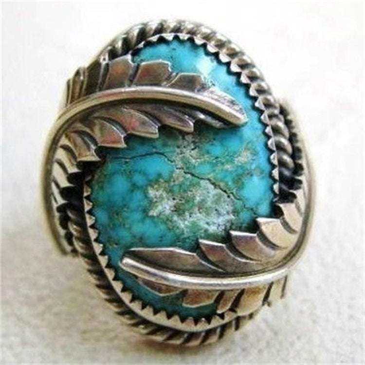 Turquoise-Look Feather Wrap Ring