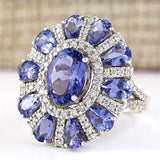 Purple Oval Pear CZ Starburst Halo Ring