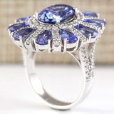 Purple Oval Pear CZ Starburst Halo Ring