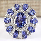 Purple Oval Pear CZ Starburst Halo Ring