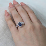 Sapphire-Blue Oval Halo Bridal Ring Set