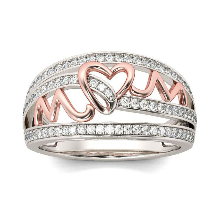 Mom Heart CZ Pave Two-Tone Ring