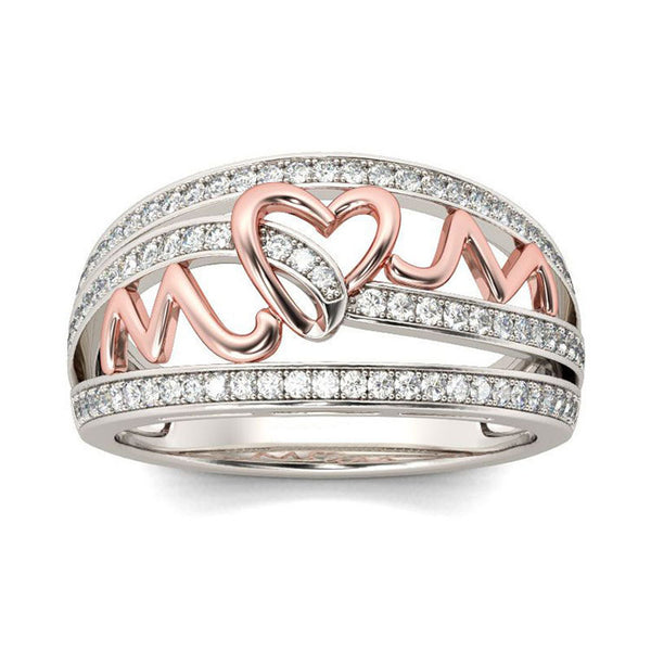 Mom Heart CZ Pave Two-Tone Ring