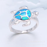 Blue Opal-Look Sea Turtle Ring