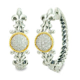 Fleur-de-Lis Pavé Disc Two-Tone Hoop Earrings