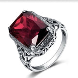 Garnet-Red Emerald-Cut Filigree Ring