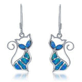 Blue Opal-Look Cat Outline Drop Earrings