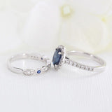 Sapphire-Blue Oval Halo Bridal Ring Set