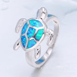 Blue Opal-Look Sea Turtle Ring