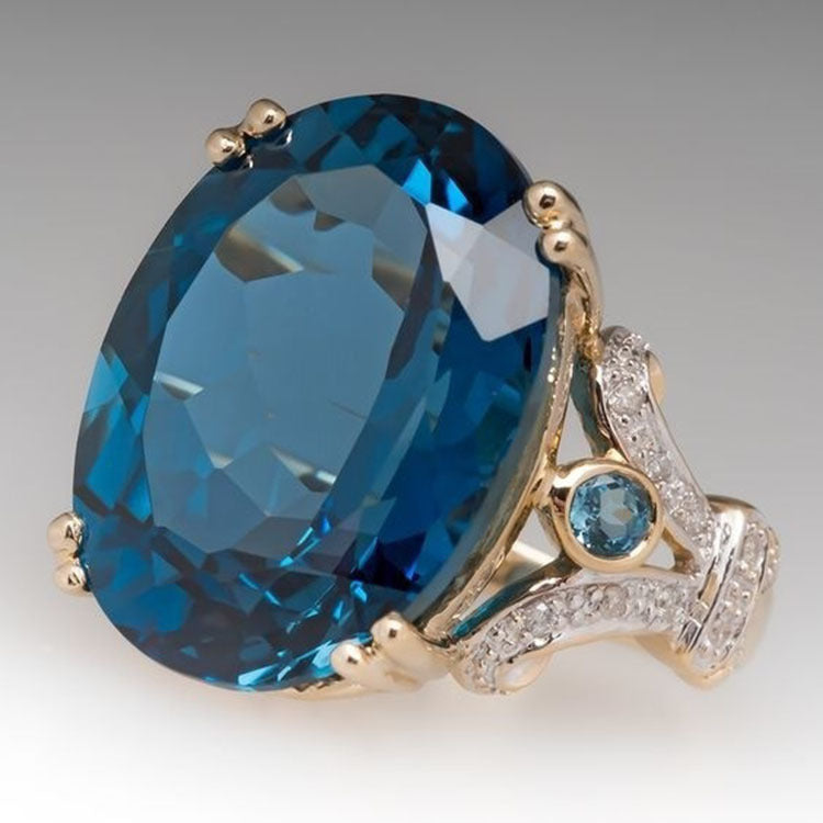 London-Blue Oval CZ Two-Tone Cocktail Ring