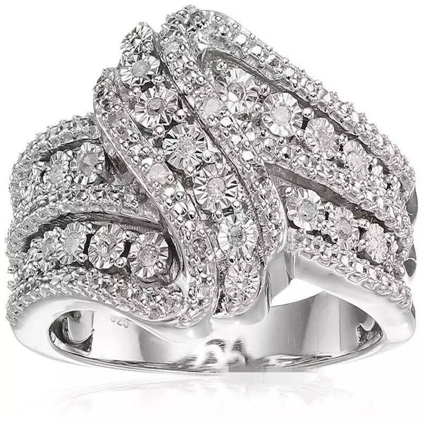 Pave CZ Crossover Wave Wide Ring