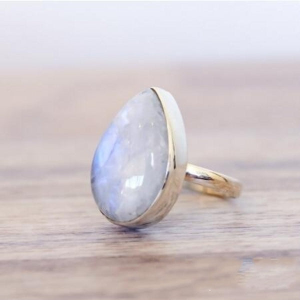Teardrop Moonstone-Look Bezel Ring