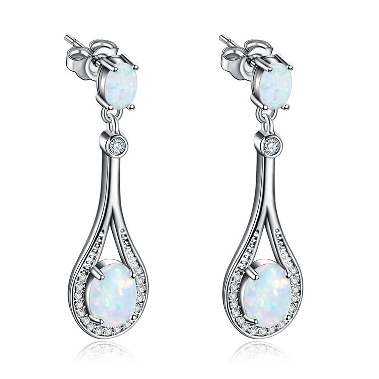 Opal-Look Open Teardrop Pave Drop Earrings