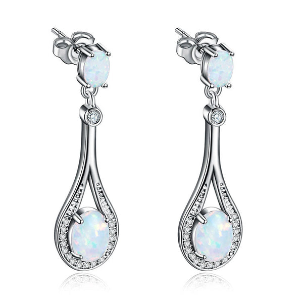 Opal-Look Open Teardrop Pave Drop Earrings