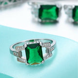 Sapphire-Blue Emerald-Cut CZ Jewelry Set