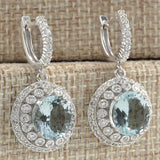 Aqua Oval CZ Halo Pavé Drop Earrings
