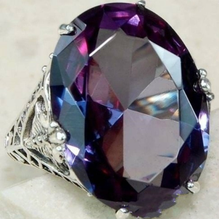Purple Oval CZ Filigree Gallery Cocktail Ring