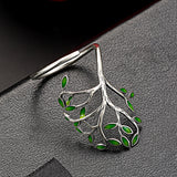 Green Enamel Leaf Branch Wrap Ring