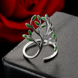 Green Enamel Leaf Branch Wrap Ring