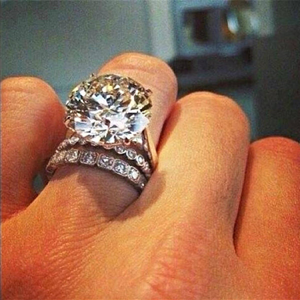 Round CZ Solitaire Rose Gold Pave Ring Set
