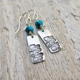 Turquoise-Look Bead Stamped Bar Drop Earrings