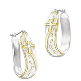 Cross and Footprints Enamel Hoop Earrings